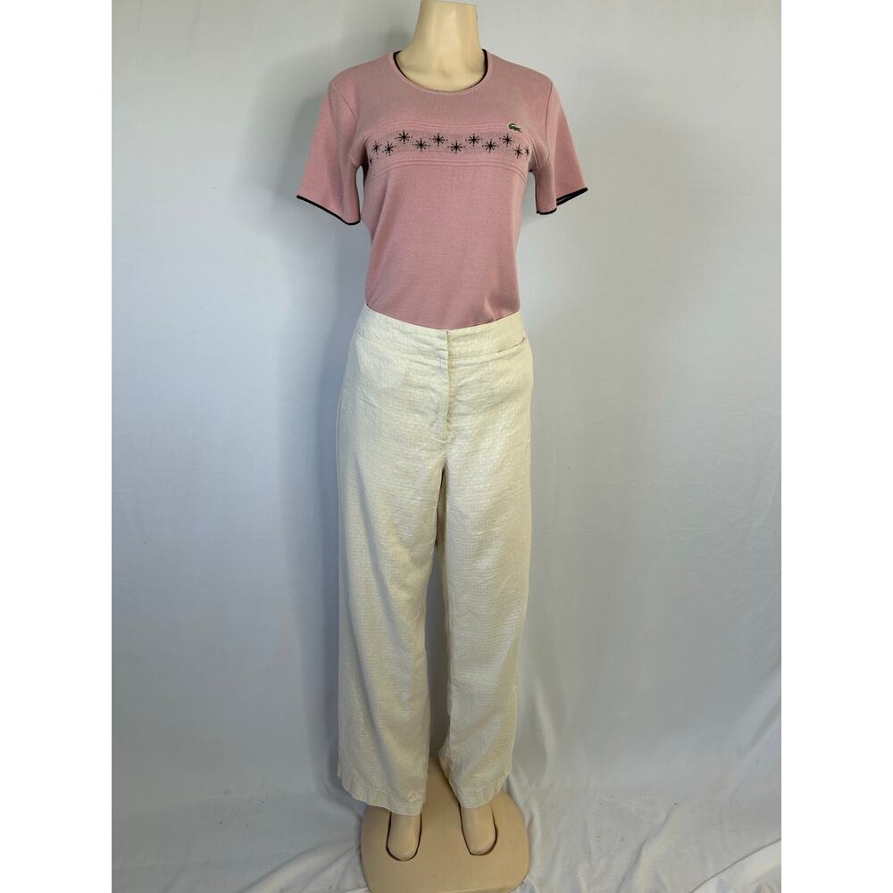 Lacoste Knit Top Pink Short Sleeve Croc Logo Made in France Vintage Women